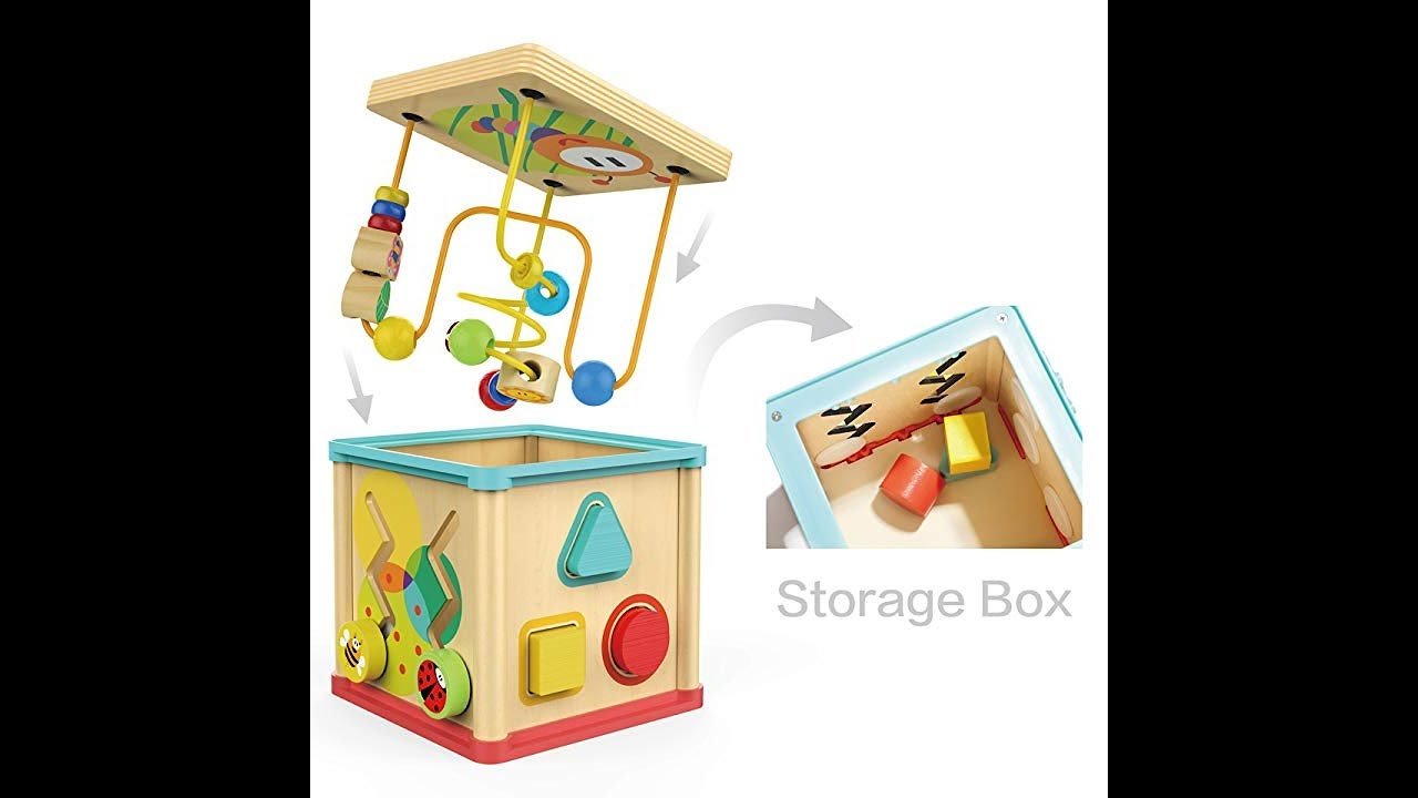 TOP BRIGHT Activity Cube Toys Baby Educational Wooden Bead Maze Shape Sorter for 1 Year Old Boy