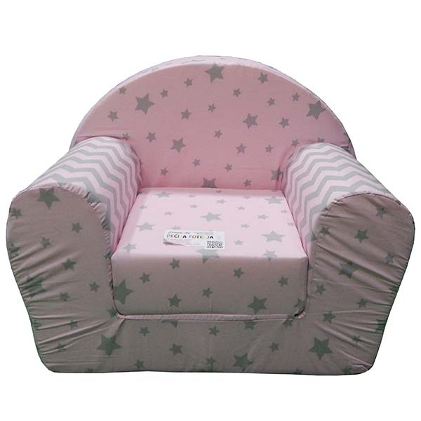 Fotelja za decu Soft roze sa sivim zvezdama